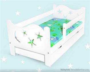dětská postel dřevěná bílá s úložným prostorem, zábranou, roštem a matrací mixdre