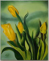 Ručně malovaný obraz na plátně květiny Žluté tulipány