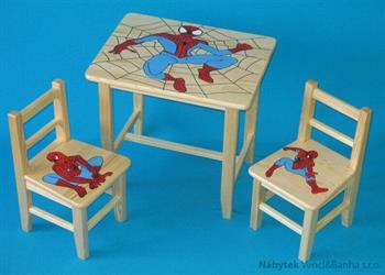 dětský stoleček a židličky z borovice Spider Man W24 1S+2K+1T mixdre
