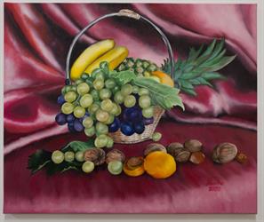 Ručně malovaný obraz na plátně ovoce Ovocný košík