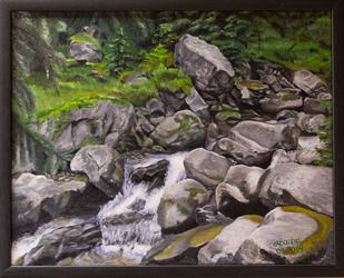 Ručně malovaný obraz na plátně krajina Kamenný potok