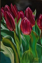 Ručně malovaný obraz na plátně květiny Červené tulipány