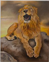 Ručně malovaný obraz na plátně zvířata Zívající lev