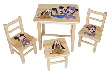dětský stoleček a židličky z borovice Mickey Mouse NR4 1S+2K+1T mixdre