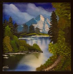 Ručně malovaný obraz na plátně krajina Jezero v horach