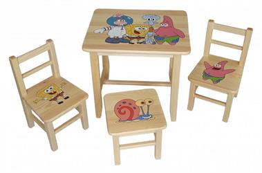 dětský stoleček a židličky z borovice Spongebob NR26 1S+2K+1T mixdre